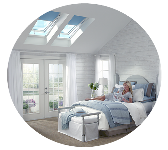 bedroom with roofing skylights